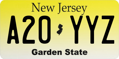 NJ license plate A20YYZ