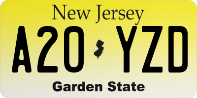 NJ license plate A20YZD