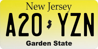 NJ license plate A20YZN