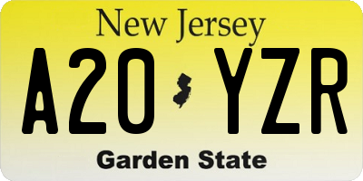 NJ license plate A20YZR