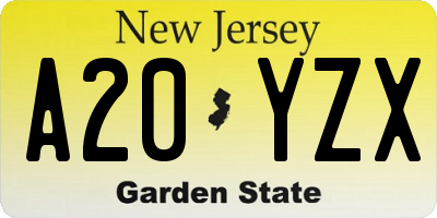 NJ license plate A20YZX