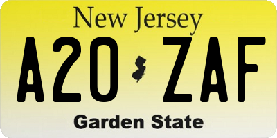 NJ license plate A20ZAF