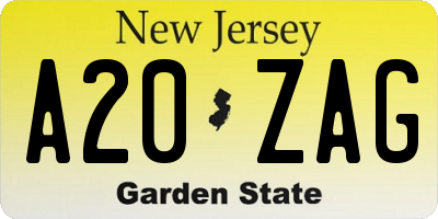 NJ license plate A20ZAG