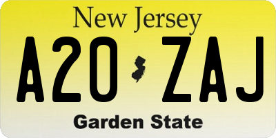 NJ license plate A20ZAJ