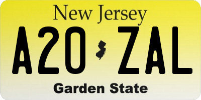 NJ license plate A20ZAL