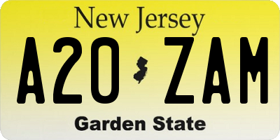 NJ license plate A20ZAM