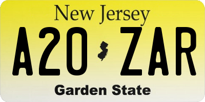 NJ license plate A20ZAR