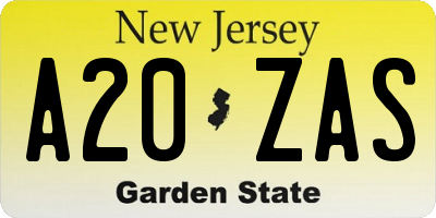 NJ license plate A20ZAS