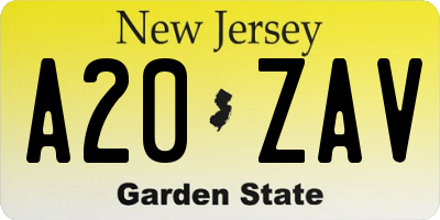 NJ license plate A20ZAV
