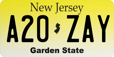 NJ license plate A20ZAY
