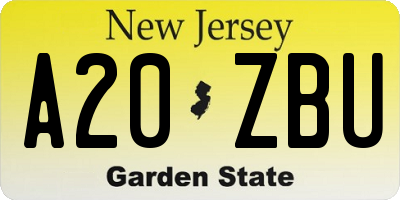 NJ license plate A20ZBU