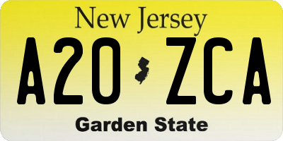 NJ license plate A20ZCA
