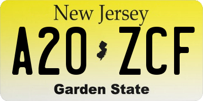 NJ license plate A20ZCF