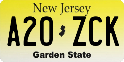 NJ license plate A20ZCK