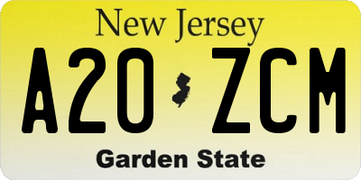 NJ license plate A20ZCM