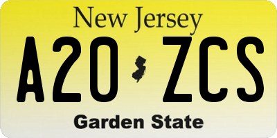 NJ license plate A20ZCS
