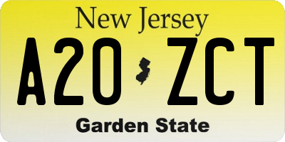 NJ license plate A20ZCT