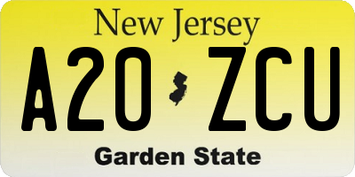 NJ license plate A20ZCU