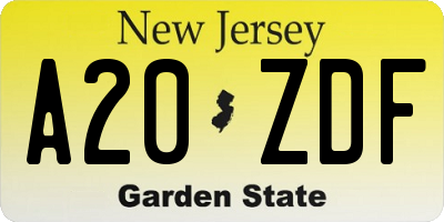 NJ license plate A20ZDF