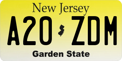 NJ license plate A20ZDM
