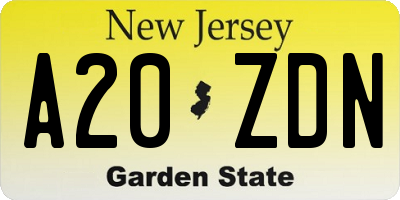 NJ license plate A20ZDN