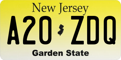 NJ license plate A20ZDQ