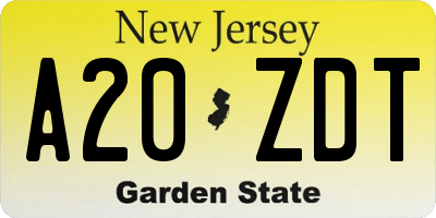 NJ license plate A20ZDT