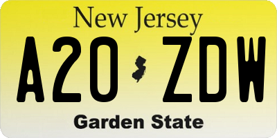 NJ license plate A20ZDW