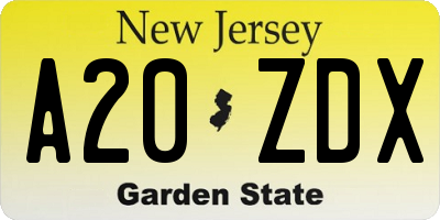 NJ license plate A20ZDX