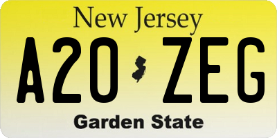 NJ license plate A20ZEG