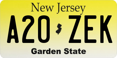 NJ license plate A20ZEK
