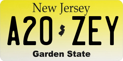 NJ license plate A20ZEY