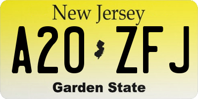 NJ license plate A20ZFJ