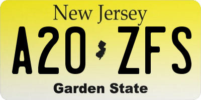 NJ license plate A20ZFS