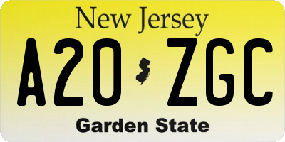 NJ license plate A20ZGC