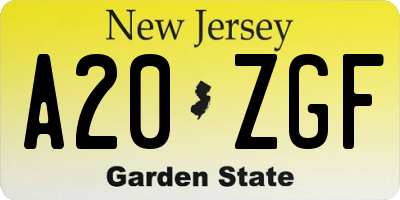 NJ license plate A20ZGF