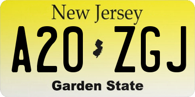 NJ license plate A20ZGJ