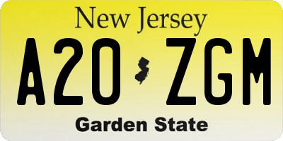 NJ license plate A20ZGM