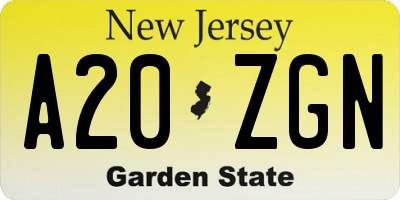 NJ license plate A20ZGN