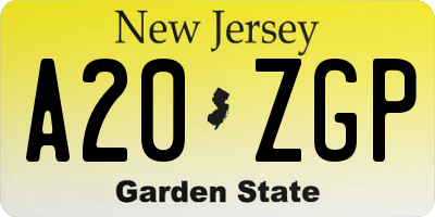 NJ license plate A20ZGP