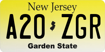 NJ license plate A20ZGR