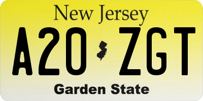 NJ license plate A20ZGT