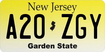 NJ license plate A20ZGY