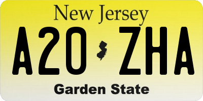 NJ license plate A20ZHA