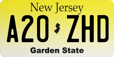NJ license plate A20ZHD