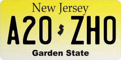 NJ license plate A20ZHO
