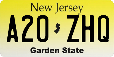 NJ license plate A20ZHQ