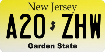 NJ license plate A20ZHW