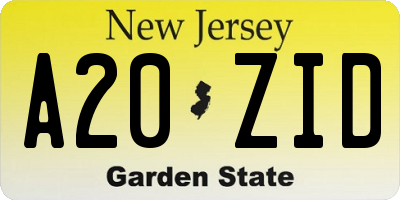 NJ license plate A20ZID