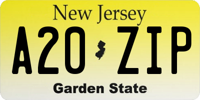 NJ license plate A20ZIP